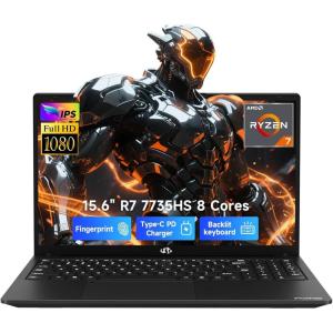 imageNIMO 2026 Gaming Laptop AMD R7 7735HS 8C16T Up to 475GHz Beat i712650H 16GB DDR5 RAM 256GB SSD Business Computer with 156 FHD Display Radeon 680M GPU 180 View 2Year Warranty 100W TypeCBlack