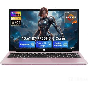 imageNIMO 2026 Laptop 156 FHD  AMD Ryzen 7 7735HS 8C16T Radeon 680M 16GB DDR5 1TB NVMe SSD Backlit Keyboard Fingerprint Unlock 100W USBC PD  Ideal for Students Professionals CreatorsRose Gold