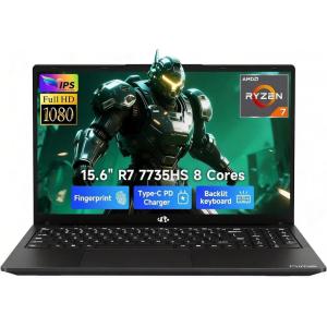 imageNIMO 2026 Laptop 156 FHD  AMD Ryzen 7 7735HS 8C16T Radeon 680M 16GB DDR5 1TB NVMe SSD Backlit Keyboard Fingerprint Unlock 100W USBC PD  Ideal for Students Professionals CreatorsBlack
