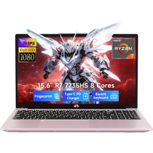 imageNIMO 2026 Laptop 8 Cores AMD R7 7735HS 16GB DDR5 RAM 1TB SSD Up to 475GHz Beat i712650H Gaming Laptop with Radeon 680M GPU 156 IPS FHD 180 Open Angle Webcam HDMI Portable for BusinessRose Gold