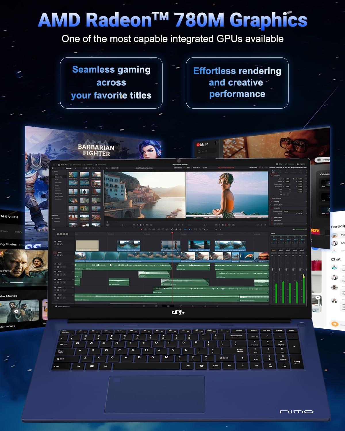 imageNIMO 173 GamingLaptop 8 Cores AMD Ryzen 7 8745HS 32GB DDR5 RAM 1TB SSD Beat R9 6900HX up to 49GHz Radeon 780M GPU IPS FHD 100W TypeC Fingerprint Backlit Keyboard