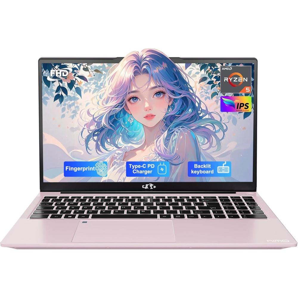 imageNIMO 156 IPS FHD Laptop 32GB RAM 1TB SSD AMD Ryzen 5 4 Cores Up to 37GHz Student Computer with 65W TypeC 2 Years Warranty Fingerprint Backlit Keyboard BT52 Numpad for Home
