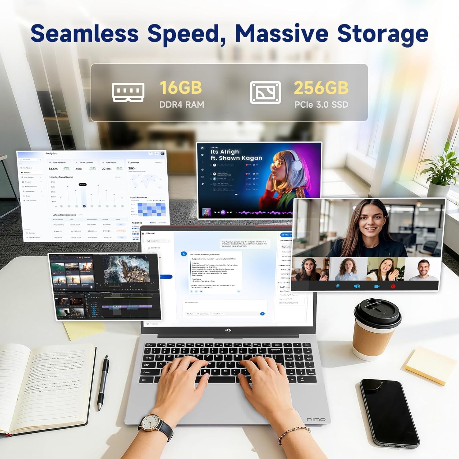 image:imageNIMO 156 Inch FHD Student Laptop 16GB RAM 256GB SSD Intel 4Core Beat i310110U Up to 36GHz 65W TypeC Backlit Keyboard Fingerprint WiFi 6amp Bluetooth 53 for Efficient Business Home OfficeRed