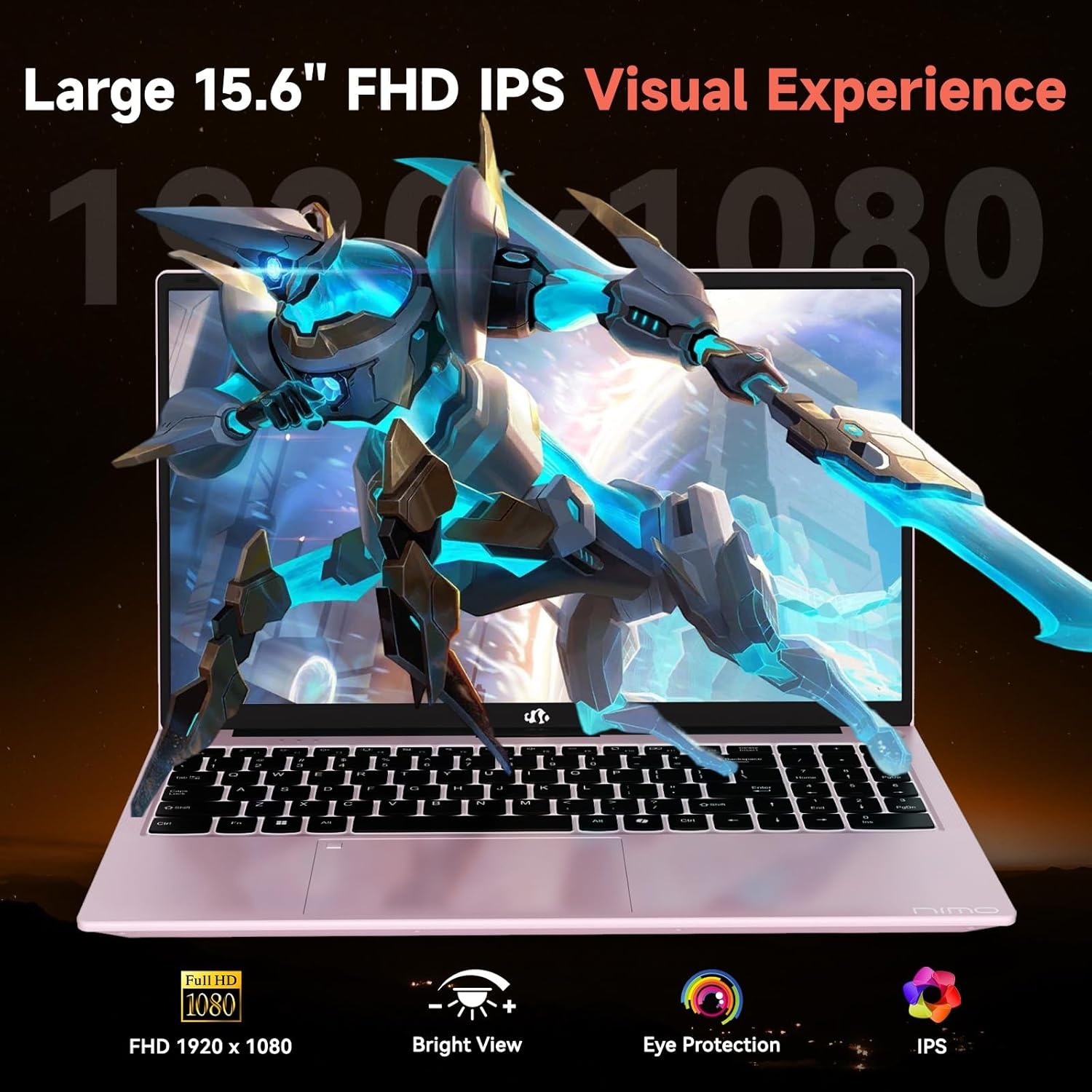 image:imageNIMO LightGamingLaptop 156 FHD Computer with AMD 8Core R7 7735HS 16GB DDR5 RAM 1TB SSD Up to 475GHz Beat i712650H Radeon 680M GPU 100W TypeC 180 View for Business and School 2Y WarrantyRose Gold