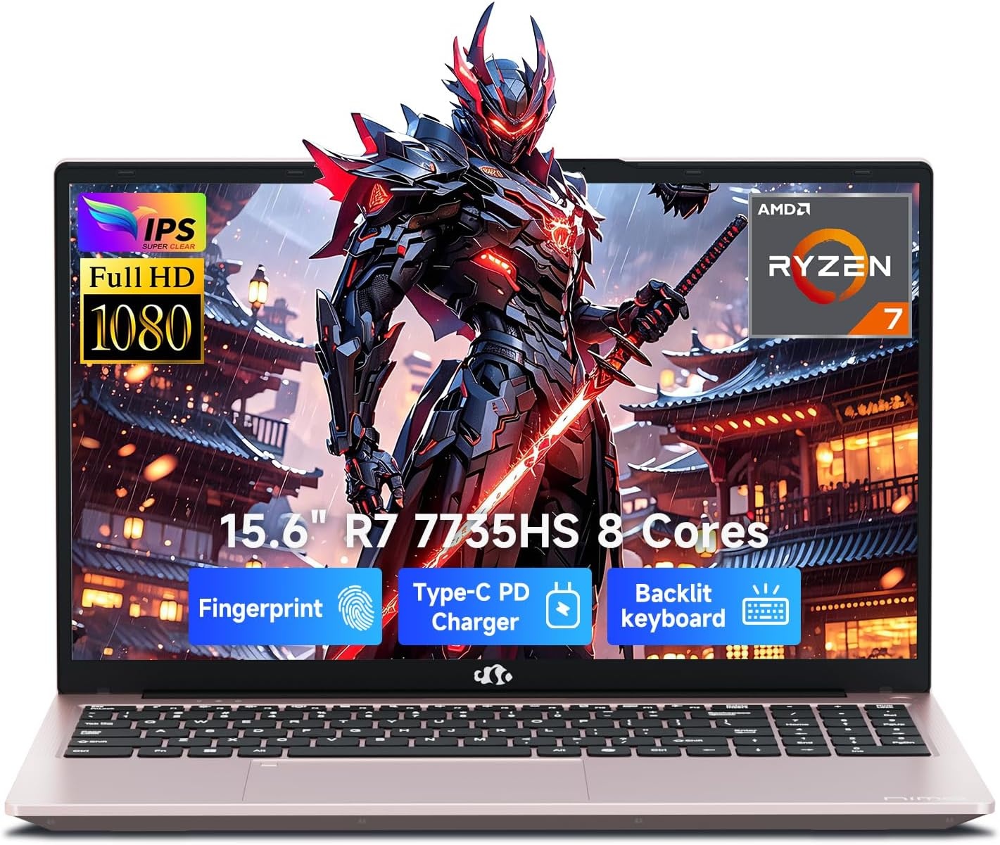 image:imageNIMO LightGamingLaptop 156 FHD Computer with AMD 8Core R7 7735HS 16GB DDR5 RAM 1TB SSD Up to 475GHz Beat i712650H Radeon 680M GPU 100W TypeC 180 View for Business and School 2Y WarrantyRose Gold