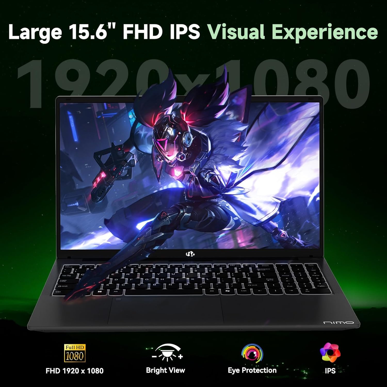 image:imageNIMO LightGamingLaptop 156 FHD Computer with AMD 8Core R7 7735HS 16GB DDR5 RAM 1TB SSD Up to 475GHz Beat i712650H Radeon 680M GPU 100W TypeC 180 View for Business and School 2Y WarrantyBlack