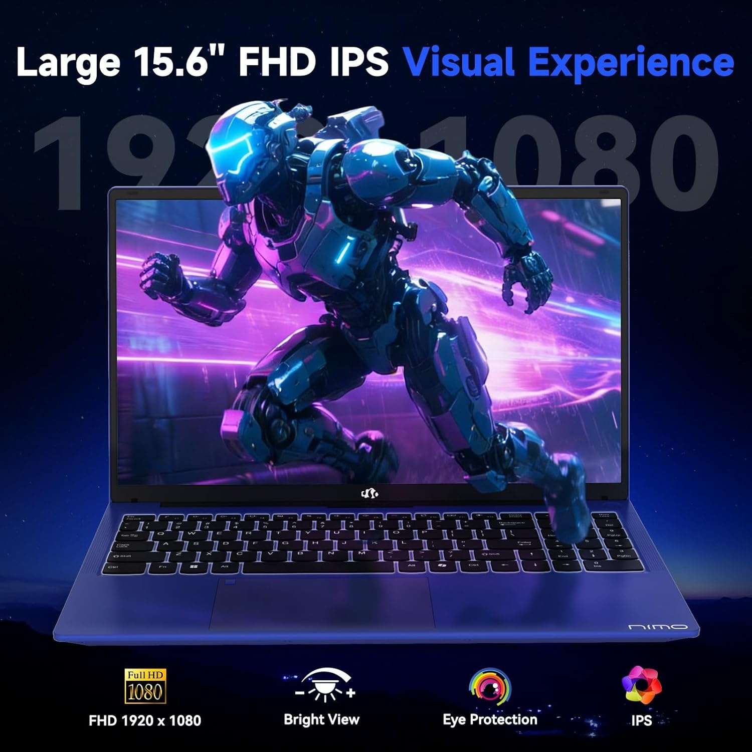 image:imageNIMO LightGamingLaptop 156 FHD Computer with AMD 8Core R7 7735HS 16GB DDR5 RAM 1TB SSD Up to 475GHz Beat i712650H Radeon 680M GPU 100W TypeC 180 View for Business and School 2Y WarrantyBlue