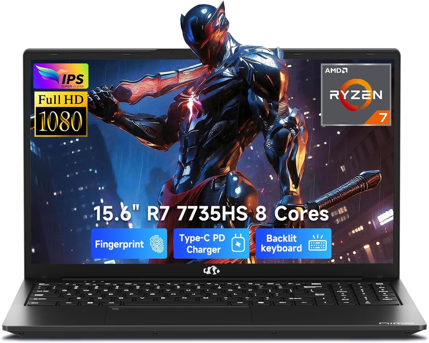image:imageNIMO LightGamingLaptop 156 FHD Computer with AMD 8Core R7 7735HS 16GB DDR5 RAM 1TB SSD Up to 475GHz Beat i712650H Radeon 680M GPU 100W TypeC 180 View for Business and School 2Y WarrantyBlack