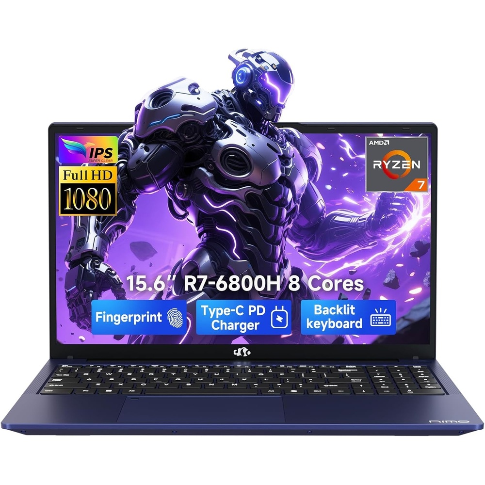 image:imageNIMO 156 IPS FHDGamingLaptop 8 Cores AMD Ryzen 7 6800H 32GB DDR5 RAM 2TB SSD Beat i712700H Up to 47GHz AMD Radeon 680M GPUComputer with 100W TypeC for Gaming Business Student 180ViewingBlue