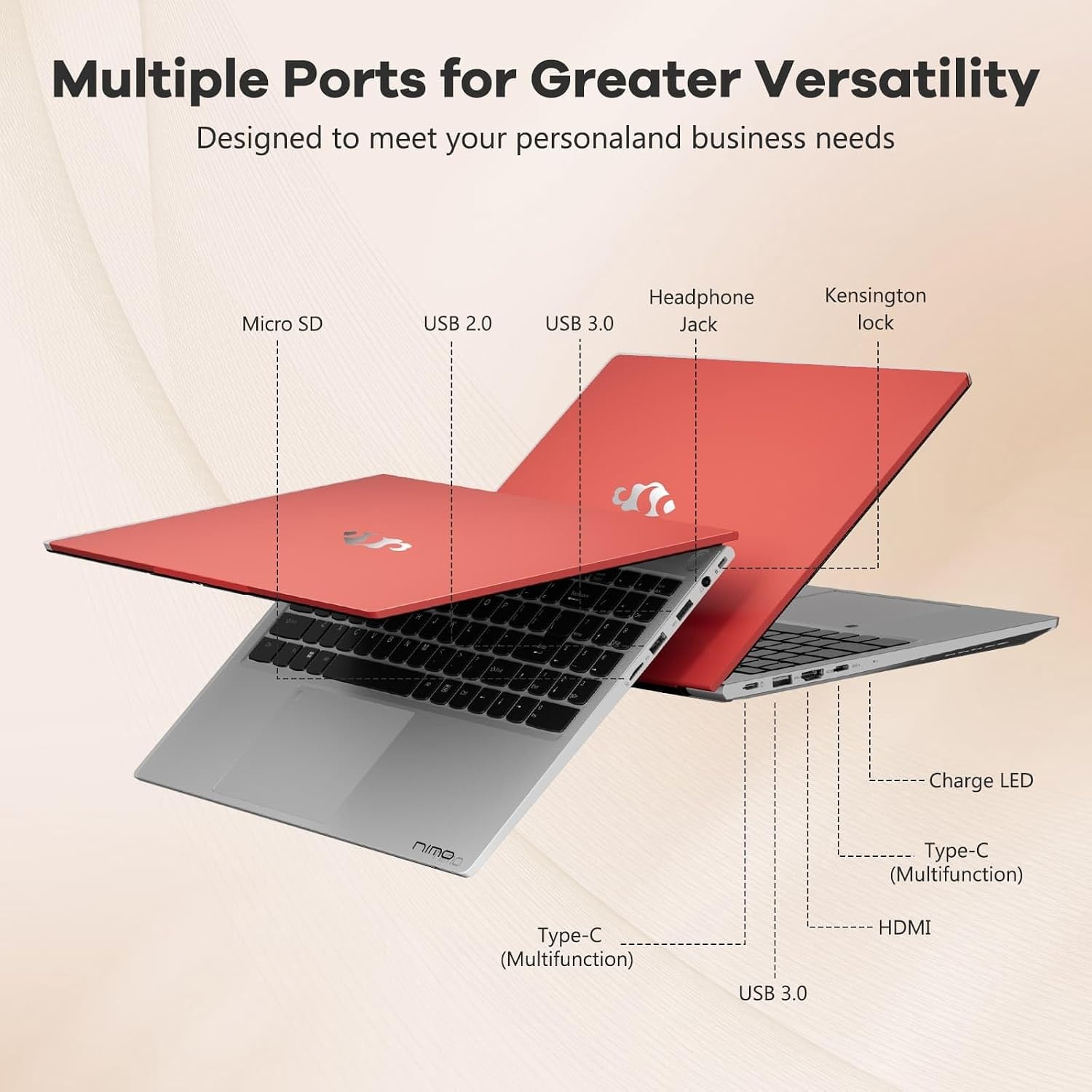 image:imageNIMO 156 IPS FHD Gaming LaptopAMD Ryzen 5 6600H 32GB DDR5 RAM 1TB SSD Beat I5I7 6 Cores Up to 45GHz Radeon 660M GPU PC with 100W TypeC for College Students Business Office MultiTaskingRed