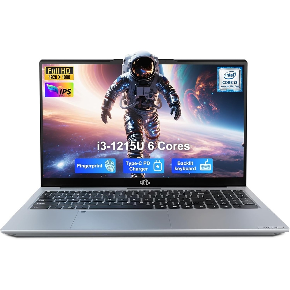 image:imageNIMO 156 FHD IPS Laptop Core i31215U 6Core Up to 44GHz Beats R5 7520U 8GB RAM 256GB SSD WiFi 6 Backlit Keyboard Fingerprint Reader 65W TypeC Charging Student amp Business NotebookSilver