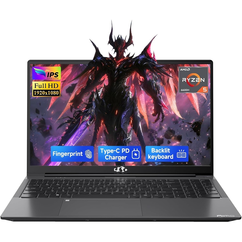 image:imageNIMO 156 IPS FHD Gaming LaptopAMD Ryzen 5 6600H 32GB DDR5 RAM 1TB SSD Beat I5I7 6 Cores Up to 45GHz Radeon 660M GPU PC with 100W TypeC for College Students Business Office MultiTaskingGray