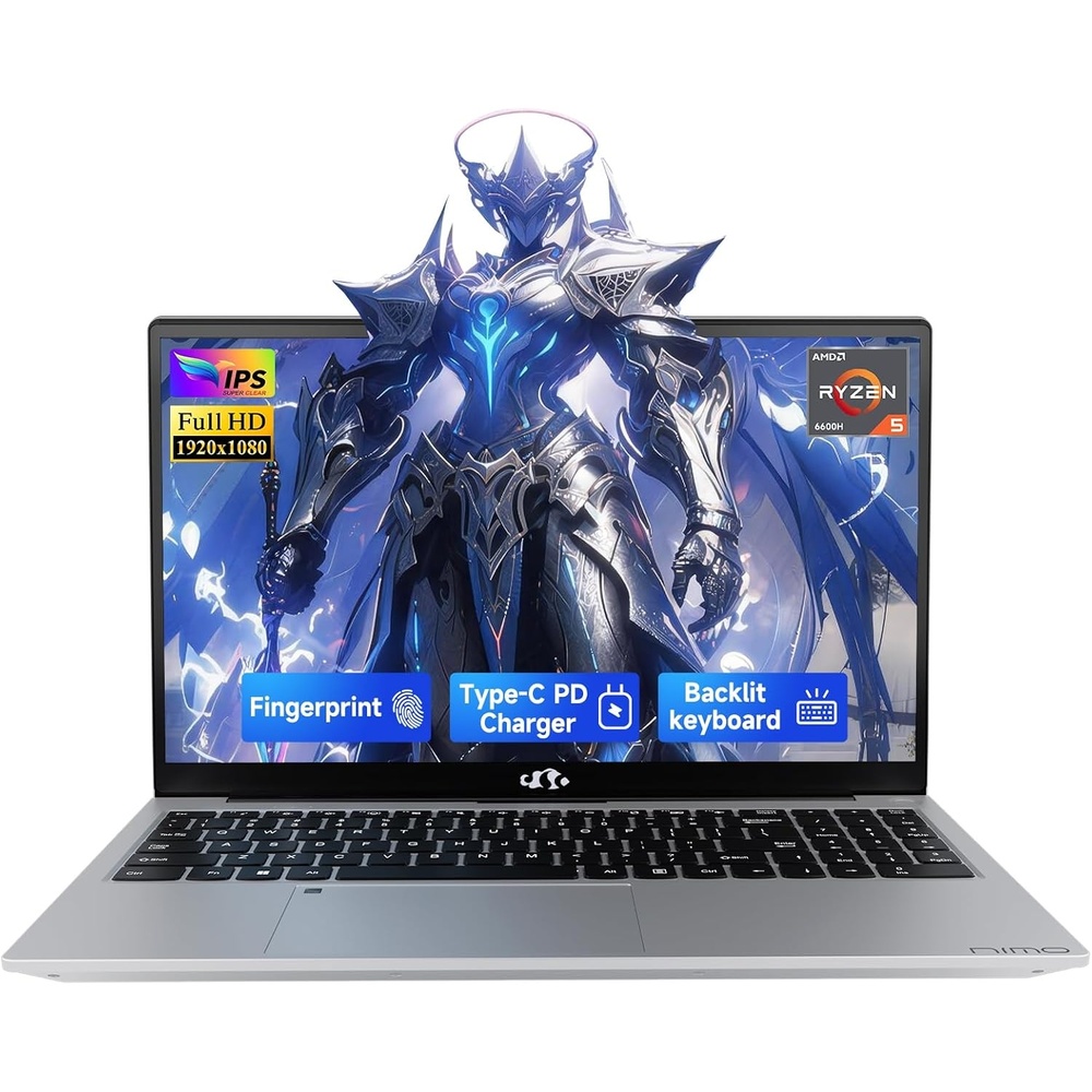 image:imageNIMO 156 IPS FHD Gaming LaptopAMD Ryzen 5 6600H 32GB DDR5 RAM 1TB SSD Beat I5I7 6 Cores Up to 45GHz Radeon 660M GPU PC with 100W TypeC for College Students Business Office MultiTaskingSilver