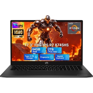 image:imageNIMO 173 Gaming Laptop AMD Ryzen 7 8745HSBeat R9 7940HS 64GB RAM 2TB SSD Radeon 780M Graphics WiFi 6E Backlit Keyboard Fingerprint 100W PD Win 11 Computer for Play Business Work 2Yr WarrantyBlack